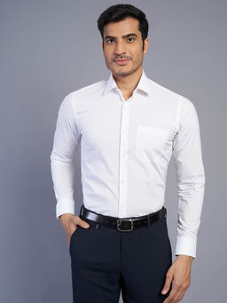 JadeBlue - Men White Cotton Slim Fit Solid Formal Shirt