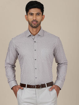 Greenfibre - Men Light Grey Slim Fit Printed Formal Shirt