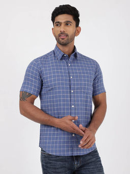 JadeBlue - Men Blue Checked Cotton Slim Fit Casual Shirt