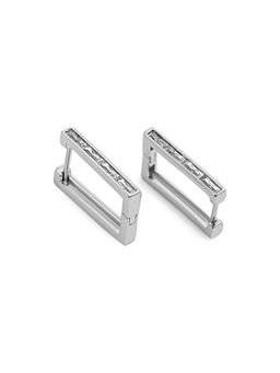 Kazo - Silver Rectangular Embellished Mini Hoops