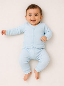 Mee Mee - Baby Thermal Ribbed Full Sleeve Shirt and Winter Wear Joggers- Blue