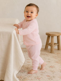 Mee Mee - Baby Thermal Ribbed Full Sleeve Shirt and Winter Wear Joggers- Pink