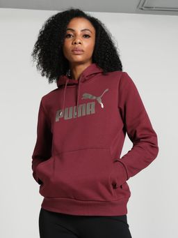 Puma - Esentials+ Metallic Logo Women's Maroon Hoodie