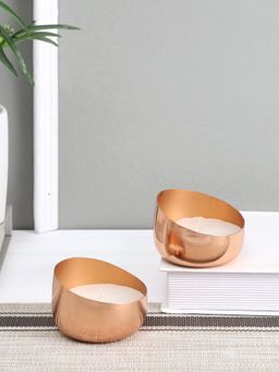 AAPNO RAJASTHAN - Handcrafted Copper Tea Light Candle Holder - Set Of 2