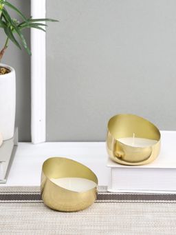 AAPNO RAJASTHAN - Handcrafted Golden Tea Light Candle Holder - Set Of 2