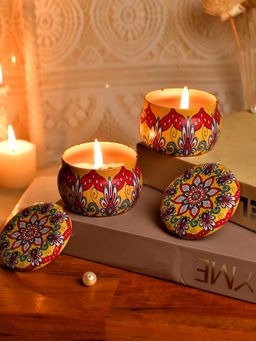 Tayhaa - Yellow & Red Printed Candle Jar