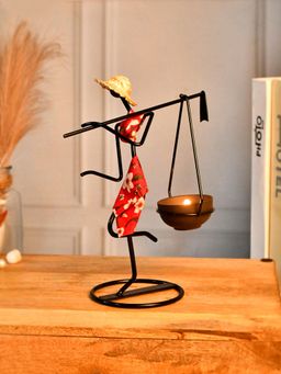 Tayhaa - Metal Lady Elegant . Black & Red Tea Light Candle Holder