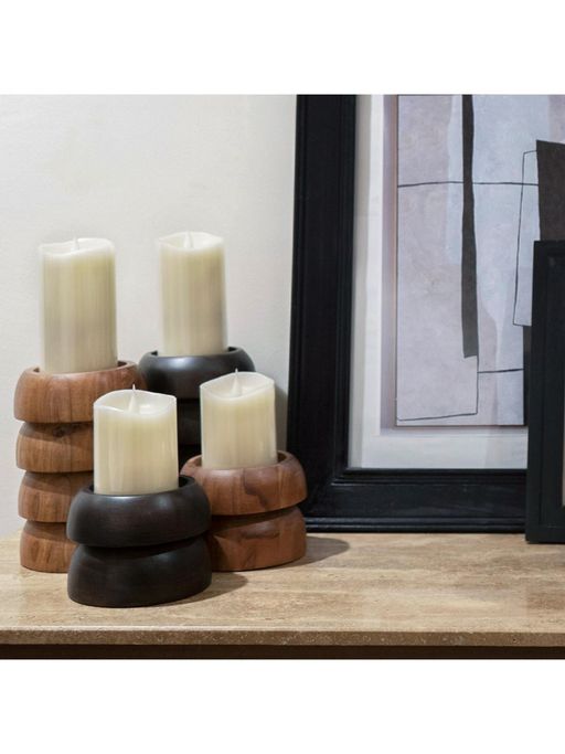 IAAH Earl Wooden Pillar Candle Holder 10Cm Brown