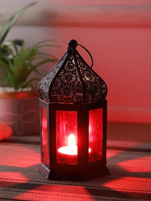 AAPNO RAJASTHAN Decorative Antique Copper Finish Moroccan Lanterns Black