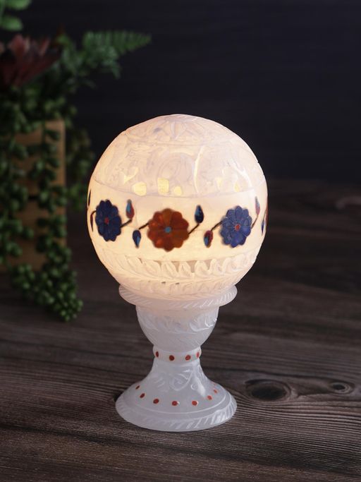 AAPNO RAJASTHAN Inlay Work Marble Tea Light Candle Holder White