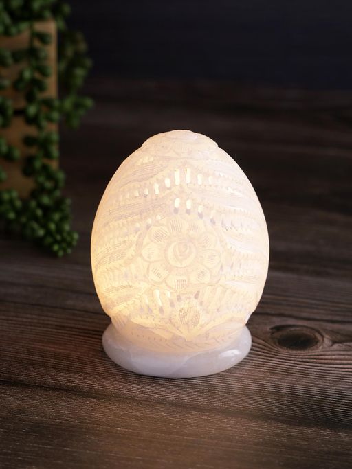 AAPNO RAJASTHAN Egg Shaped Marble Tea Light Candle Holder White