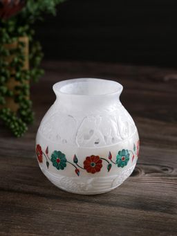 AAPNO RAJASTHAN - Handcrafted Marble Tea Light Candle Holder White