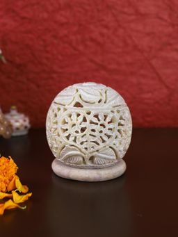 AAPNO RAJASTHAN - Stone Cut Design Tea Light Candle Holder White