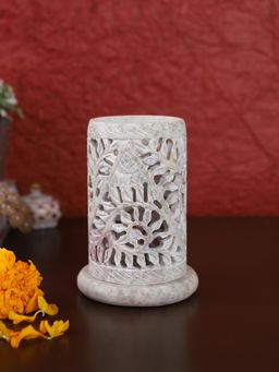 AAPNO RAJASTHAN - Soapstone Tealight/ Tea Light Candle Holder White