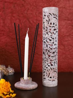 AAPNO RAJASTHAN - Cylindrical Pillar Candle Holder White