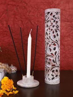 AAPNO RAJASTHAN - Cylindrical Pillar Candle Holder White