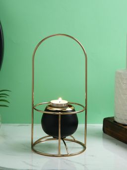 Tayhaa - Regal Radiance Metal Gold & Black Tea Light Candle Holder