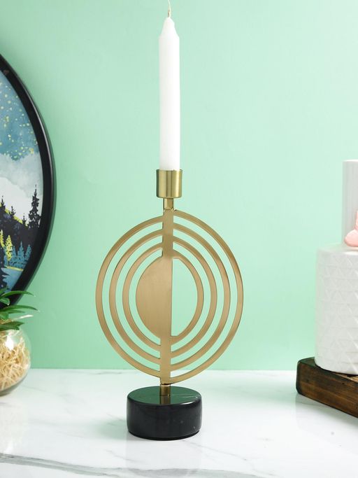 Tayhaa Golden Metal Spiral Pillar Candle Holder