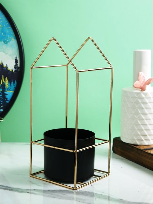 Tayhaa Gold Toned Black Solid Metal with Case Tea Light Candle Holder