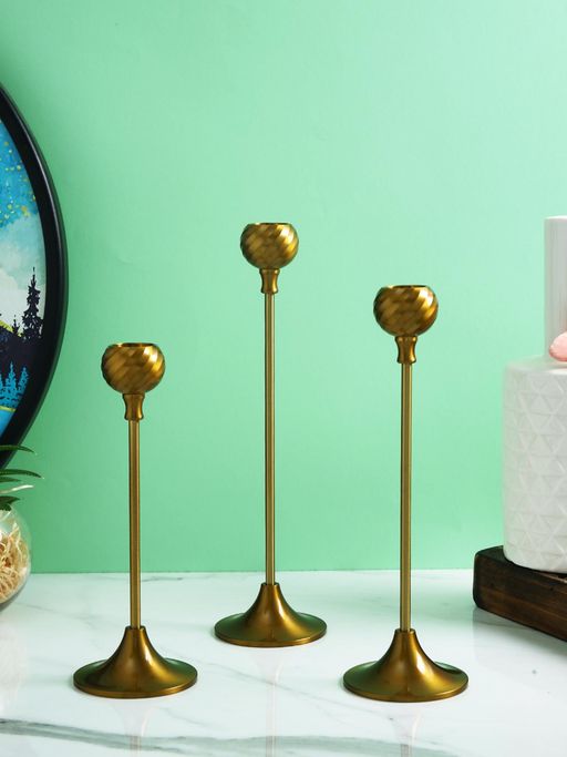 Tayhaa Gold-Tone 3Pcs Metallic Pillar Candle Holder