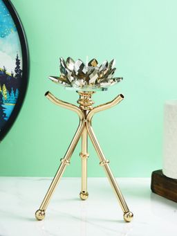 Tayhaa - Majestic Sunburst Gold Toned Solid Metal Pilar Pillar Candle Holder