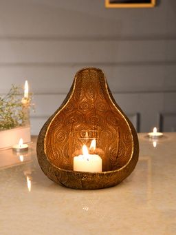 Tayhaa - Pear Shaped Gold Metal Lantern with Candle Holder