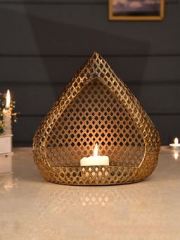 Tayhaa - Triangle Inspired Antique Golden Moroccan Lantern with Candle Holder