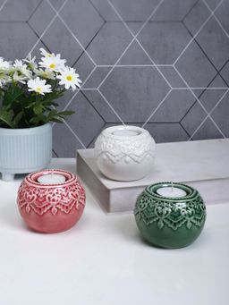 Tayhaa - Pink Antique Designed Round Tea Light Candle Holder