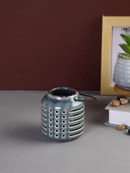 Tayhaa - Grey Ceramic Slotted Tea Light Candle Holder