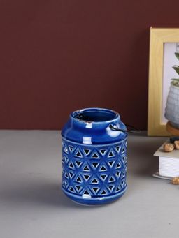 Tayhaa - Cerulean Blue Patterned Ceramic Tea Light Candle Holder