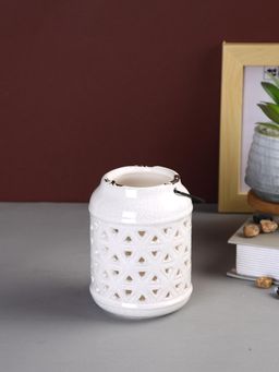 Tayhaa - White Patterned Ceramic Tea Light Candle Holder