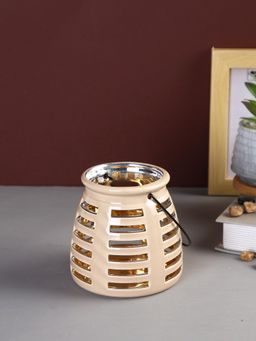 Tayhaa - Beige Patterned Ceramic Tea Light Candle Holder