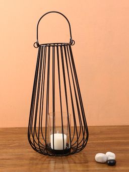 AAPNO RAJASTHAN - Black Lantern Shape Tea Light Candle Holder