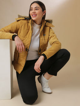Campus Sutra - Women Mustard Windcheater Outdoor Bomber Jacket