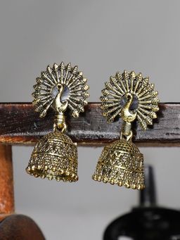 Anika's Creations - Traditional Antique Peacock Gold Plated Party Wear Alloy Jhumka