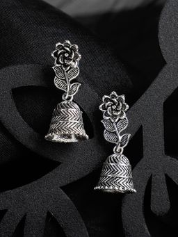 Anika's Creations - Traditional Antique Floral Silver Plated Party Wear Alloy Jhumka