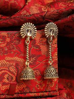 Anika's Creations - Traditional Antique Peacock Gold Plated Party Wear Alloy Jhumka