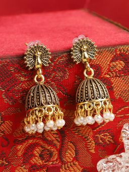 Anika's Creations - Traditional Antique Peacock Gold Plated Party Wear Alloy Jhumka