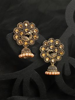 Anika's Creations - Traditional Antique Peacock Gold Plated Party Wear Alloy Jhumka
