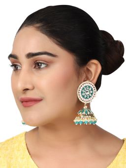 Anika's Creations - Ethnic Look Gold Tone Meenakari Green Floral Jhumka Earring