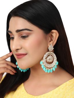 Anika's Creations - Designer Traditional Round Chandbali Aqua Blue Beaded Kundan Stone Earring