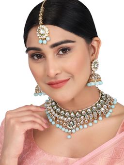 Anika's Creations - Traditional Hasli Gold Plated Sea Green Kundan Choker
