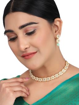 Anika's Creations - Traditional Gold Plated Kundan Sea Green Choker with Earring Set