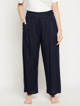 Clovia - Rayon Chic Basic Wide Leg Pants -Navy Blue