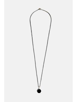 Snitch - Men Black Hexagon Pendant Silver Toned Necklace