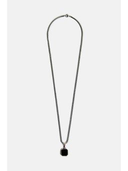 Snitch - Men Black Octagon Pendant Box Chain Necklace