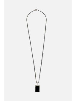 Snitch - Men Black Rectangular Pendant Silver Necklace