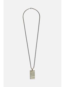 Snitch - Men Silver Bushed Rectangle Pendant Chain Necklace