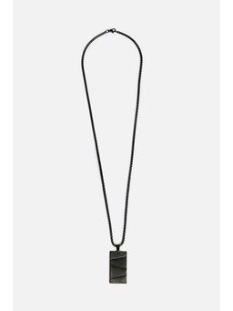 Snitch - Men Black Brushed Rectangle Pendant Chain Necklace