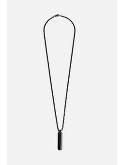 Snitch - Men Black Textured Rectangular Bar Necklace